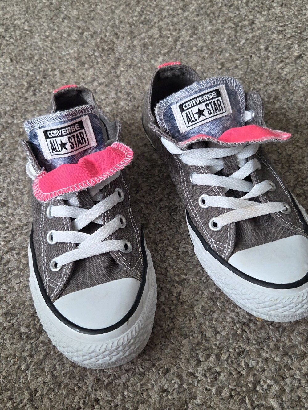 Womens Converse Chuck Taylor Low Top Double Tongue Gray/Pink‎ Size 6
